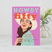 Invitation Howdy Fifty Western Retro Brown rose 50e anniversa (Debout devant)
