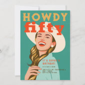 Invitation Howdy Fifty Western Retro Chic Green 50e anniversa (Devant)