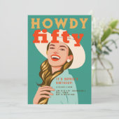 Invitation Howdy Fifty Western Retro Chic Green 50e anniversa (Debout devant)