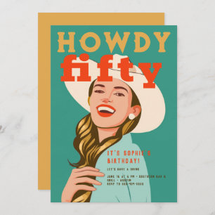 Invitation Howdy Fifty Western Retro Chic Green 50e anniversa