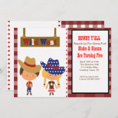 Invitation HOWDY!Invitation à l'anniversaire de Cowboy et Cow (Devant / Derrière)
