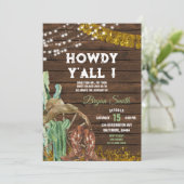 Invitation Howdy Y'All Southwestern Cactus Boots Anniversaire (Debout devant)