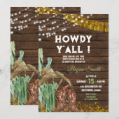 Invitation Howdy Y'All Southwestern Cactus Boots Anniversaire (Devant / Derrière)
