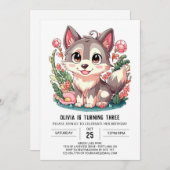 Invitation Howling Pastel Digital Wolf Anniversaire (Devant / Derrière)