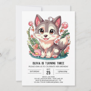 Invitation Howling Pastel Digital Wolf Anniversaire