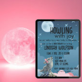 Invitation Howling with Joy, Wolf Pink Baby Shower