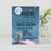 Invitation Howling with Joy, Wolf Pink Baby Shower (Debout devant)