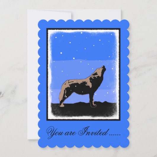 Invitation Howling Wolf en hiver - Art faunique original (Devant)