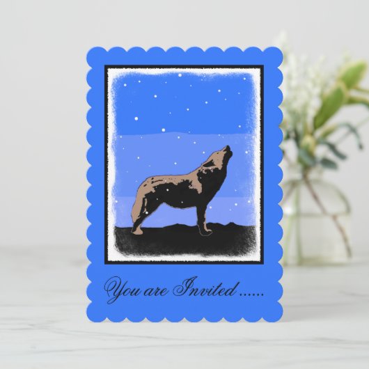 Invitation Howling Wolf en hiver - Art faunique original (Debout devant)