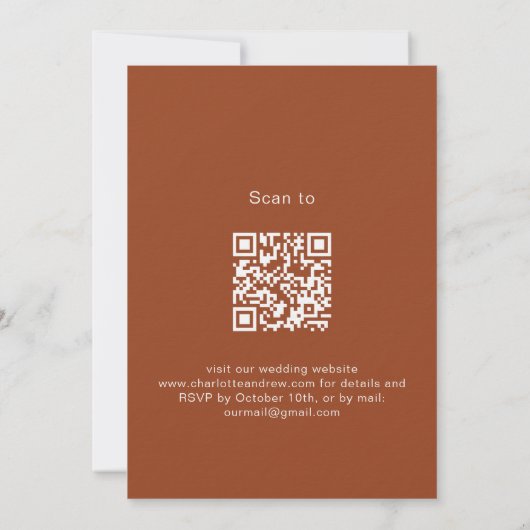 Invitation Hucalyptus orange brûlé QR code mariage de luxe (Dos)