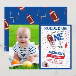 Invitation Huddle Up Rookie Cute Football Photo 1er anniversa