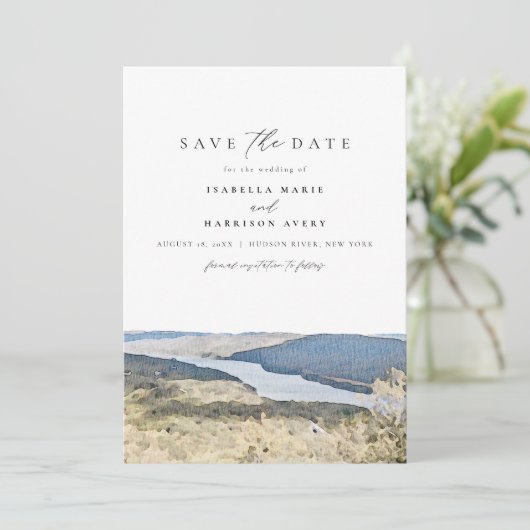 Invitation HUDSON RIVER New York Aquarelle Enregistrer la dat (Debout devant)