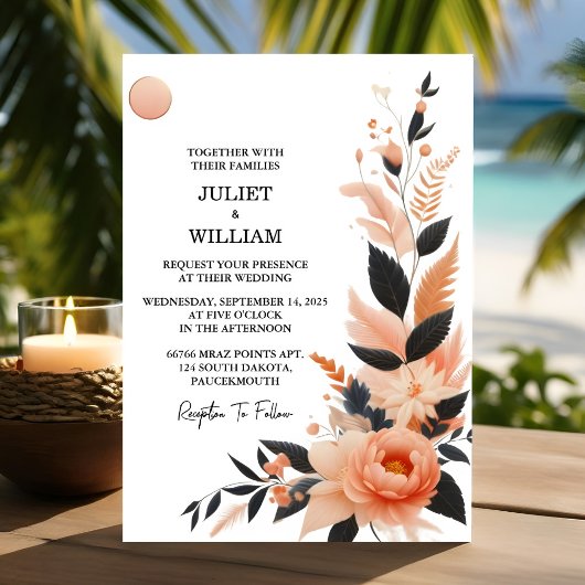 Invitation Hué Orange les années 70 80s 90s Rose Peach Mariag