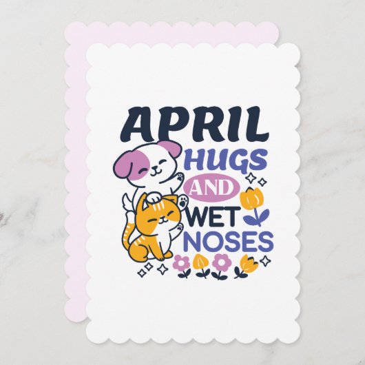 Invitation Hugs d'avril et nez mouillé - Cute chien et chat a (Devant / Derrière)