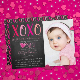Invitation Hugs & Kisses Saint Valentin 1er anniversaire Phot