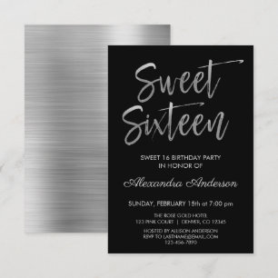 Invitation Huile d'argent et Sweet sixteen noir