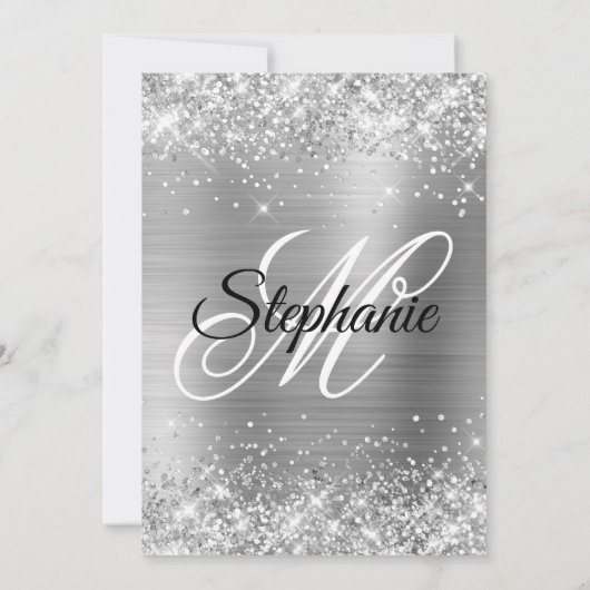Invitation Huile d'Argent Glitter Fancy Monogram Quinceañera (Dos)