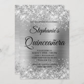 Invitation Huile d'Argent Glitter Fancy Monogram Quinceañera (Devant / Derrière)