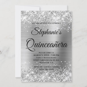 Invitation Huile d'Argent Glitter Fancy Monogram Quinceañera