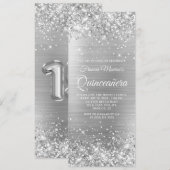 Invitation Huile d'Argent Glittery 15 Quinceañera (Devant / Derrière)