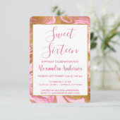 Invitation Huile d'or et marbre rose chaud doux 16 Anniversai (Debout devant)