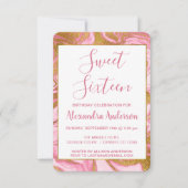 Invitation Huile d'or et marbre rose chaud doux 16 Anniversai (Devant)
