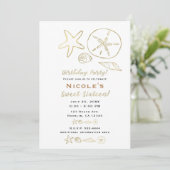 Invitation Huile d'or Look Sea Shells Chic Beach Sweet 16 (Debout devant)