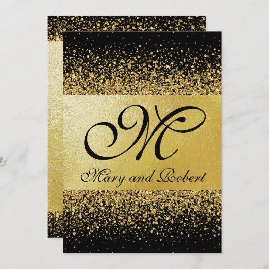 Invitation Huile d'or moderne en noir (Devant / Derrière)