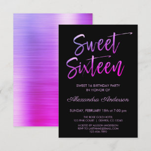 Invitation Huile pourpre et Sweet sixteen noir Anniversaire