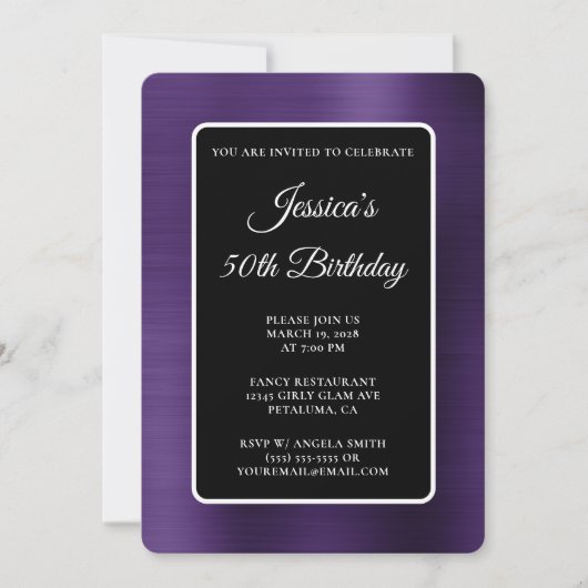 Invitation Huile violet foncé Noir et blanc 50e anniversaire (Devant)