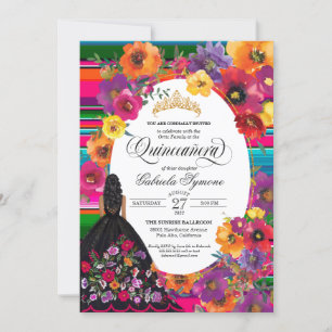 Invitation Huipil Floral Mexicain Broderie Gown Quinceanera