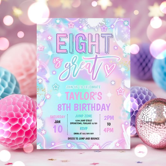Invitation Huit est grand Neon brillant 8e fête d'anniversair