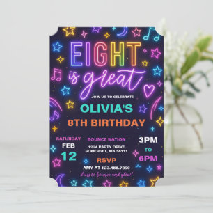 Invitation Huit est grand Neon brillant 8e fête d'anniversair