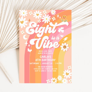 Invitation HUIT est une ambiance rose pêche 8ème anniversaire