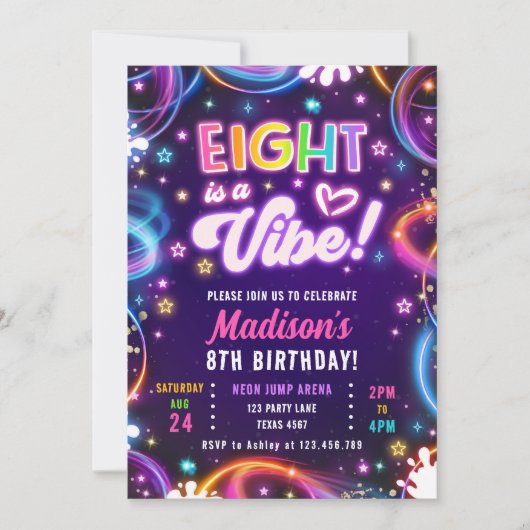 Invitation Huit est une Vibe 8ème Retro Neon Fille Lumineuse  (Devant)