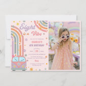 Invitation Huit Est Une Vibe Super Retro Daisy Photo Annivers (Devant)