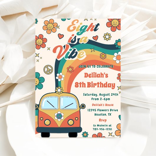 Invitation Huit Est Une Vibe Super Retro Floral 8e Anniversai