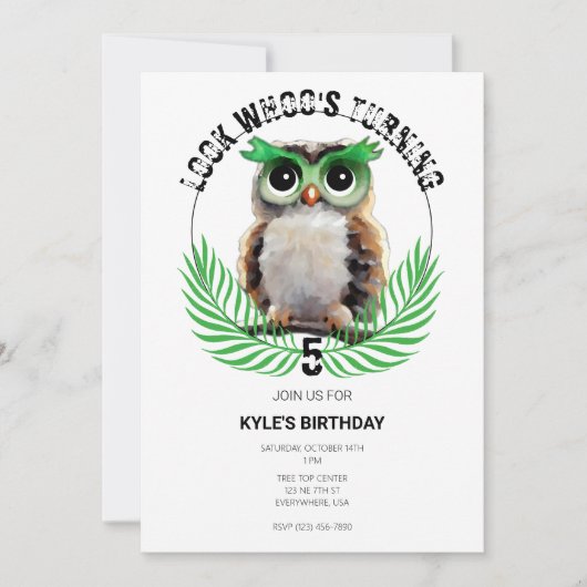 Invitation Huit Hibou Nuit longue fête d'anniversaire (Devant)