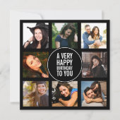 Invitation Huit photos d'anniversaire Collage noir et blanc I (Devant)