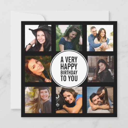 Invitation Huit photos d'anniversaire noir et blanc  (Devant)