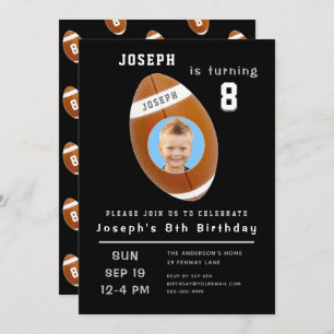 Invitation Huitième anniversaire Black Custom Photo Age Footb