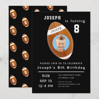 Invitation Huitième anniversaire Black Custom Photo Age Footb