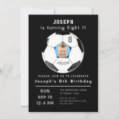 Invitation Huitième anniversaire Black Custom Photo Age Socce (Devant)