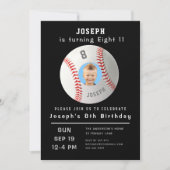 Invitation Huitième anniversaire Black Custom Photo Baseball (Devant)