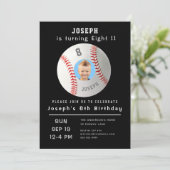 Invitation Huitième anniversaire Black Custom Photo Baseball (Debout devant)