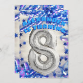 Invitation Huitième anniversaire Silver and Blue Age 8 garçon (Devant / Derrière)