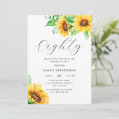 Invitation Huitième Jaune Chic Tournesol Floral 80e Anniversa (Debout devant)
