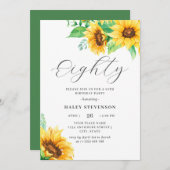 Invitation Huitième Jaune Chic Tournesol Floral 80e Anniversa (Devant / Derrière)