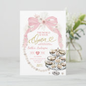 Invitation Huître de Fête des mariées Pearl et Bow rose (Debout devant)