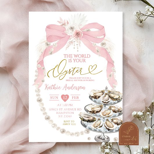Invitation Huître de Fête des mariées Pearl et Bow rose